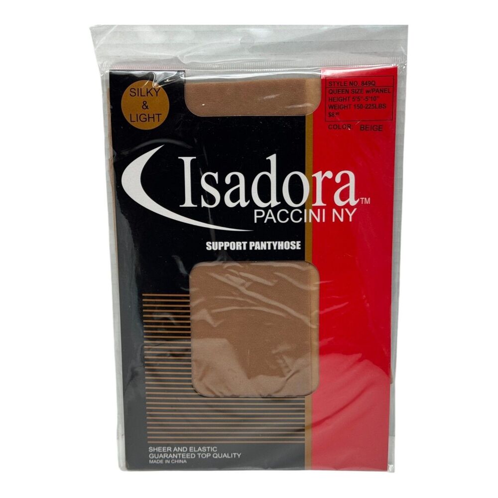 Isadora Paccini Support Pantyhose 849Q Queen Beige Sheer Panel Silky NOS
